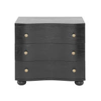 Retro Modern Nightstand with 3 Wave Drawers, Wooden Bedside Storage Table with Bulbous Feet, 23.5'' L x 15.5'' W x 22.5'' H, Black(m-2)