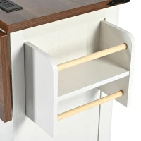 Farmhouse Kitchen Island with Power Outlet and Drop Leaf, Versatile Rolling Cart with Spice Rack and Storage, 54.5'' L x 28.5" W x 36.5" H, White(m-13)