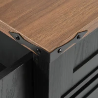 Farmhouse Kitchen Island with Power Outlet, Drop Leaf and Sliding Barn Doors, Versatile Rolling Cart for Kitchen, 53.5'' L x 18.5" W x 37" H, Black(m-10)