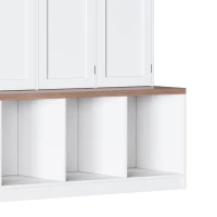 Rustic Farmhouse Hall Tree with 8 Storage Doors, Heavy-Duty Shoe Storage Bench Unit with 4 Bottom Compartments, 59'' L x 15.5'' W x 75'' H, White(m-10)