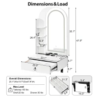 Modern Floating Makeup Vanity with Arched Mirror, Outlet and 3-Color Lights, Versatile Wall Vanity for Bedrooms, 23'' L x 15.5" W x 48" H, White(m-3)