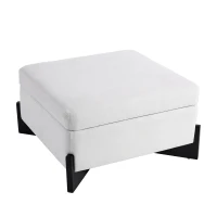 Modern Large Square Ottoman with Faux Leather and Hidden Storage, Versatile Coffee Table for Living Room, 30.5'' L x 30.5" W x 17.5" H, White(m-2)