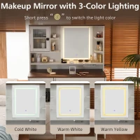 Farmhouse Makeup Vanity with LED Mirror and Outlet, Chic Dressing Table with Drawers and Stool, 37.5'' L x 15.5" W x 56" H, White+Walnut(m-4)
