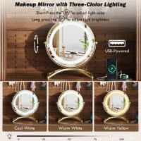 Farmhouse Makeup Vanity with LED Mirror and Power Outlet, Chic Dressing Desk with Jewelry Organizer, 54.5'' L x 15.5" W x 70" H, Walnut(m-7)