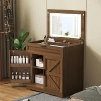 Versatile 3-in-1 Flip Top Makeup Vanity Cabinet with LED Lighted Mirror, Rustic Dressing Table for Bedroom, 26.5'' L x 19.5" W x 29.5" H, Walnut(m-9)