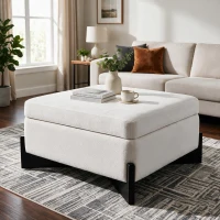 Modern Large Square Ottoman with Faux Leather and Hidden Storage, Versatile Coffee Table for Living Room, 30.5'' L x 30.5" W x 17.5" H, White(m-1)
