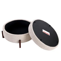 Chic Round Ottoman with Storage and Tufted Upholstery, Versatile Coffee Table for Living Room and Bedroom, 32'' L x 32" W x 17.5" H, Almond(m-8)