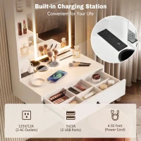 Modern Floating Makeup Vanity with Arched Mirror, Outlet and 3-Color Lights, Versatile Wall Vanity for Bedrooms, 23'' L x 15.5" W x 48" H, White(m-6)