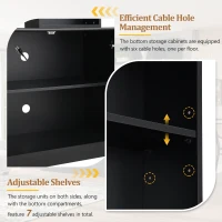 Mid-Century Entertainment Centre with 7 Adjustable Shelves, 4-Piece TV Wall Unit Console with 6 Cable Holes, 95.5'' L x 15.5'' W x 76.5'' H, Black(m-6)
