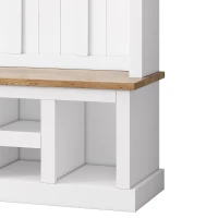 Farmhouse Hall Tree Coat Rack with 13 Compartments, Shoe Storage Bench Unit with Wide Storage Seating Bench, 59'' L x 18'' W x 79'' H, White(m-13)