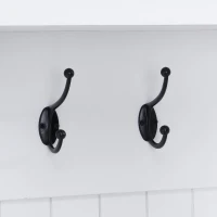 Farmhouse Hall Tree Coat Rack with 8 Retro Hooks, Shoe Bench Unit with 8 Storage Compartments, 59'' L x 15.5'' W x 76.5'' H, White(m-11)