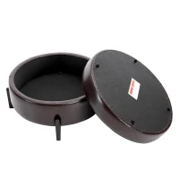 Stylish Round Storage Ottoman with Leather Upholstery, Versatile Coffee Table for Living Room and Bedroom, 32'' L x 32" W x 17.5" H, Dark Brown(m-7)