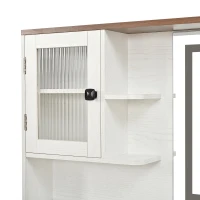 Farmhouse Makeup Vanity with LED Mirror and Outlet, Chic Dressing Table with Drawers and Stool, 37.5'' L x 15.5" W x 56" H, White+Walnut(m-13)