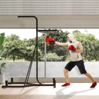 Soozier 2-in-1 Punching Bag Stand, Adjustable Height Heavy Bag Stand with Weighted Base and Speed Bag for Home, Black(m-10)