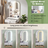 Modern Floating Makeup Vanity with Arched Mirror, Outlet and 3-Color Lights, Versatile Wall Vanity for Bedrooms, 23'' L x 15.5" W x 48" H, White(m-5)