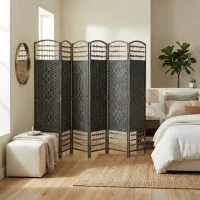 HOMCOM 6 Panel Folding Room Divider Portable Privacy Screen Wave Fiber Room Partition for Home Office Dark Gray(m-9)