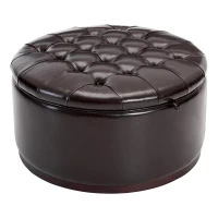 Elegant Round Storage Ottoman with Tufted Chenille and Removable Lid, Versatile Coffee Table for Living Room, 28'' L x 28" W x 16.5" H, Dark Brown(m-2)