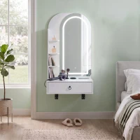 Modern Floating Makeup Vanity with Arched Mirror, Outlet and 3-Color Lights, Versatile Wall Vanity for Bedrooms, 23'' L x 15.5" W x 48" H, White(m-8)