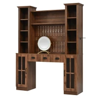 Farmhouse Makeup Vanity with LED Mirror and Power Outlet, Chic Dressing Desk with Jewelry Organizer, 54.5'' L x 15.5" W x 70" H, Walnut(m-15)
