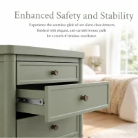 Modern Farmhouse Nightstand Set of 2 with 3 Storage Drawers, Wooden Bedside End Tables with Tapered Legs, 23.5'' L x 15.5'' W x 24.5'' H, Green(m-4)