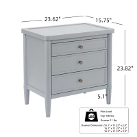 Modern Farmhouse Nightstand with 3 Storage Drawers, Wooden Bedside End Table with Tapered Legs, 23.5'' L x 15.5'' W x 24.5'' H, Gray(m-3)