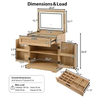 Versatile 3-in-1 Flip Top Makeup Vanity Cabinet with LED Lighted Mirror, Rustic Dressing Table for Bedroom, 26.5'' L x 19.5" W x 29.5" H, Natural(m-3)