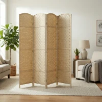 HOMCOM Folding Room Divider Screen 4 Panel 5.6 ' Tall Privacy Screen Freestanding Room Partition for Home Office, Beige(m-10)