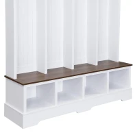 Farmhouse Hall Tree Coat Rack with 8 Retro Hooks, Shoe Bench Unit with 8 Storage Compartments, 59'' L x 15.5'' W x 76.5'' H, White(m-10)