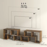 HOMCOM TV Stand for TVs up to 75", 3-Piece Modular TV Console with Open Storage Shelves, Rustic Brown(m-3)