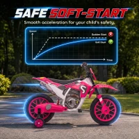 Aosom 12V Kids Motorcycle with Dual Motors, Training Wheels, Rear Suspension, Soft Start, Max Speed 5 MPH, for 3-6 Years, Pink(m-6)