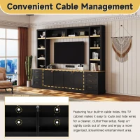 Rustic Farmhouse Entertainment Centre with 6 Storage Drawers, Modern TV Wall Unit with Adjustable Shelves, 98.5'' L x 15.5'' W x 79.5'' H, Black(m-6)
