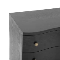 Retro Modern Nightstand Set of 2 with 3 Wave Drawers, Wooden Bedside Storage Tables with Bulbous Feet, 23.5'' L x 15.5'' W x 22.5'' H, Black(m-8)