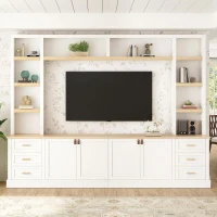 Rustic Farmhouse Entertainment Centre with 6 Storage Drawers, Modern TV Wall Unit with Adjustable Shelves, 98.5'' L x 15.5'' W x 79.5'' H, White(m-7)