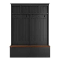 Rustic Farmhouse 4-in-1 Hall Tree Coat Rack with 2 Large Drawers, Shoe Storage Bench Unit with 6 Hooks, 53'' L x 15'' W x 75.5'' H, Black(m-2)