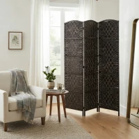 HOMCOM Room Divider, 3 Panel Folding Privacy Screen, 70.9" Tall Portable Weave Partition Wall Divider for Bedroom, Coffee(m-2)
