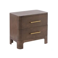 Chic Nightstand with 2 Drawers, Rounded Corners and Gold Handles, Versatile Storage Cabinet for Bedroom, 23.5'' L x 15.5" W x 22.5" H, Brown Oak(m-11)