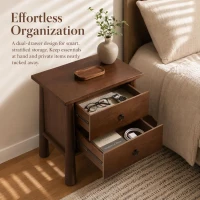 Modern Nightstand Set of 2 with 2 Drawers, Wooden Bedside Storage Tables with Signature Rounded Legs, 23.5'' L x 15.5'' W x 23.5'' H, Brown(m-5)