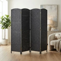 HOMCOM Folding Room Divider Screen 4 Panel 5.6 ' Tall Privacy Screen Freestanding Room Partition for Home Office, Charcoal Gray(m-10)