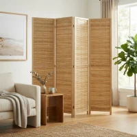HOMCOM Hand Woven Room Divider, 4 Panel Bamboo Folding Privacy Screen for Home Office, 47.25"x67"x0.75", Natural(m-10)