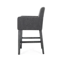 Modern Upholstered Counter Stool with Rounded Armrests, Soft Kitchen Stool with Rubberwood Frame, 23.5'' L x 23.5" W x 39.5" H, Charcoal(m-9)