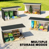 Outsunny 9x4 Outdoor Storage Shed Galvanized Steel Garden Shed with Foundation Kit, Ventilation & Doors, Dark Grey(m-9)