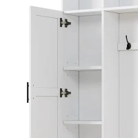 Rustic Farmhouse Hall Tree Coat Rack with Shoe Storage Bench, Heavy-Duty Storage Cabinet Unit with 6 Metal Hooks, 55'' L x 15.5'' W x 73'' H, White(m-10)