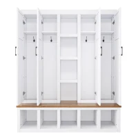 Rustic 4-in-1 Hall Tree Coat Rack with 4 Cabinets and 6 Sturdy Hooks, Shoe Storage Bench Unit for Mudroom, 63'' L x 15.5'' W x 76.5'' H, White(m-13)
