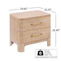 Modern Nightstand with 2 Drawers, Rounded Corners and Gold Handles, Versatile Storage Cabinet for Bedroom, 23.5'' L x 15.5" W x 22.5" H, Natural(m-3)