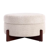 Chic Round Ottoman with Storage and Tufted Upholstery, Versatile Coffee Table for Living Room and Bedroom, 32'' L x 32" W x 17.5" H, Almond(m-2)