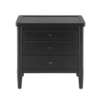 Modern Nightstand with 3 Drawers and Brass Handles, Chic Storage Cabinet with Solid Wood Frame, 23.5'' L x 15.5" W x 24.5" H, Black(m-2)