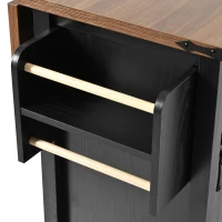Farmhouse Kitchen Island with Power Outlet, Drop Leaf and Sliding Barn Doors, Versatile Rolling Cart for Kitchen, 53.5'' L x 18.5" W x 37" H, Black(m-12)
