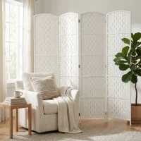 HOMCOM Room Divider, 4 Panel Folding Privacy Screen, 6FT Tall Portable Weave Partition Wall Divider for Bedroom, White(m-2)