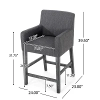 Modern Upholstered Counter Stool with Rounded Armrests, Soft Kitchen Stool with Rubberwood Frame, 23.5'' L x 23.5" W x 39.5" H, Charcoal(m-3)