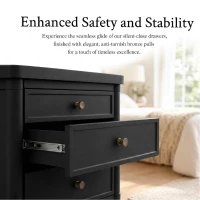 Modern Nightstand with 3 Drawers and Brass Handles, Chic Storage Cabinet with Solid Wood Frame, 23.5'' L x 15.5" W x 24.5" H, Black(m-4)